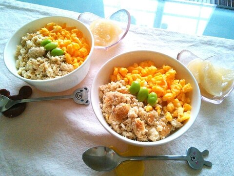 おからつくねで簡単！そぼろ風三色丼…♡